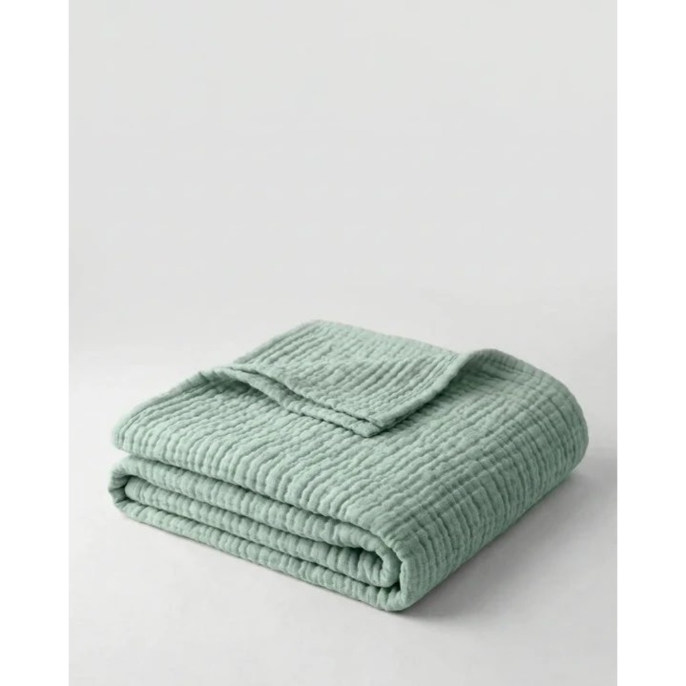 The Fleece Company Muslin Cotton Blanket Sage Green 130x150cm Soft Breathable